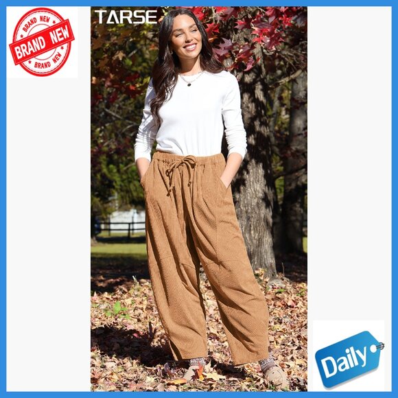 Corduroy Harem Pants Elastic Waist Wide Leg Loose Fit Casual Trousers - Picture 7 of 7